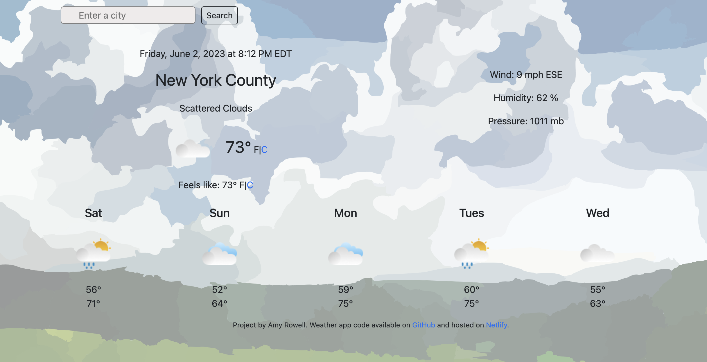 screen shot from React Weather app